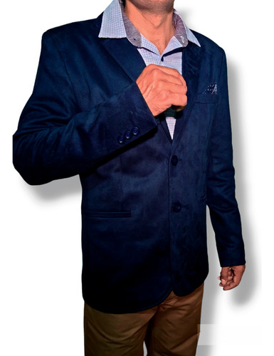 Saco Blazer Suede (tipo Gamuza) Color Azul Marino; Slim Fit