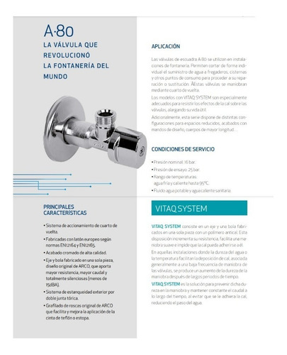 Imagen 2 de 5 de Grifo Llave De Corte Individual A-80 Arco