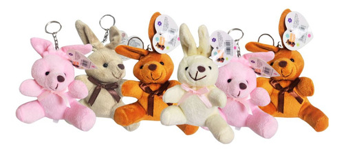 Kit 6 Chaveiros De Coelhinho De Pelúcia Páscoa 9cm Sortidos