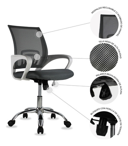 Silla Ergonomica Mundo In Jm-107 Respaldo Mesh Apoyabrazos Color Gris