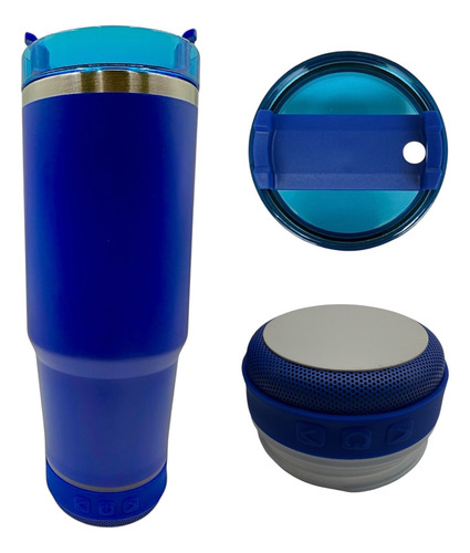 Termo Con Bocina Bluetooth Bebida Fría/caliente Vaso 900ml Azul Liso