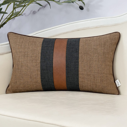 Yangest Funda De Almohada Lumbar De Lino Con Retazos Marron