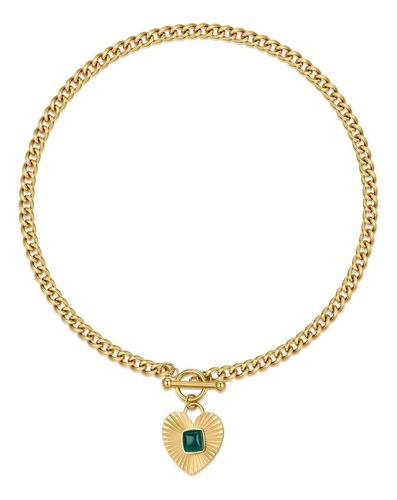 Collar Colgante De Corazón De Nuzon Sunburst Con Ágate Verde