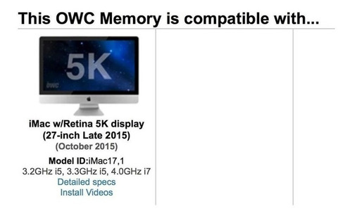 Memoria Owc 32gb (2x16gb) 12800 Ddr3l 1600mhz Imac 27-2015
