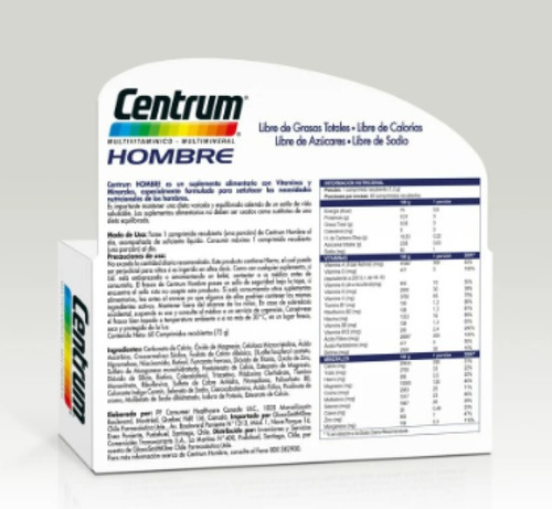 Imagen 2 de 6 de Multivitamínico Centrum Hombre 60 Comprimidos