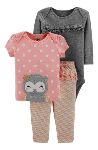 Child Of Mine By Carter's Bebé Niña Conjunto 3 Piezas Rosa Con Gris 6 M