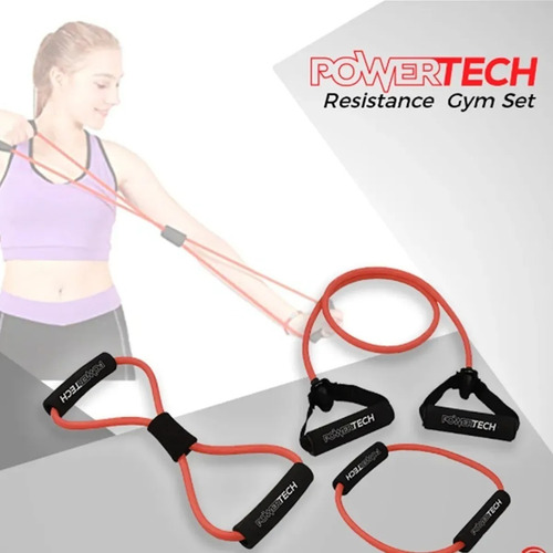 Imagen 1 de 6 de Set Bandas Elásticas Power Tech Kit Con Manijas Fitness Gym