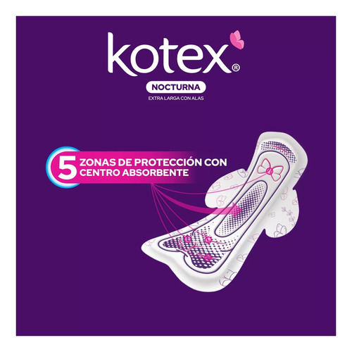 Toallas Femeninas Kotex Rosa Nocturna 10 Piezas