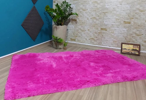 Tapete Peludo Felpudo Sala Quarto Shaggy Luxo 100x150 Pink Cor Rosa