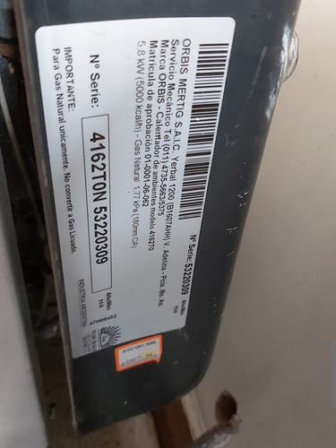 Calefactor Orbis A Gas Natural Modelo 4162t0n (Usado)