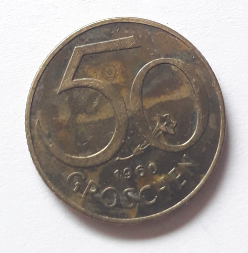 Austria 50 Groschen Año 1960 Moneda Broncealuminio Km#2885