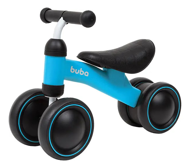 Bicicleta de Equilíbrio 4 Rodas Infantil Buba Azul para Bebês sem Pedal