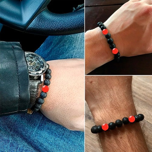 Pulsera Piedra Volcánica Cornalina Unisex + Estuche Dayoshop