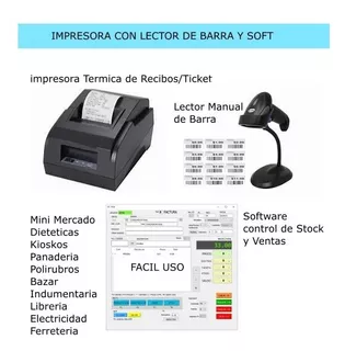 Impresora Térmica 58 + Lector De Barra + Soft Stock Y Ventas