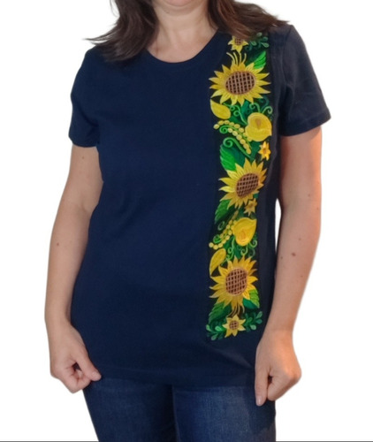 Polera Tradicional De México - Bordado María Y Girasol