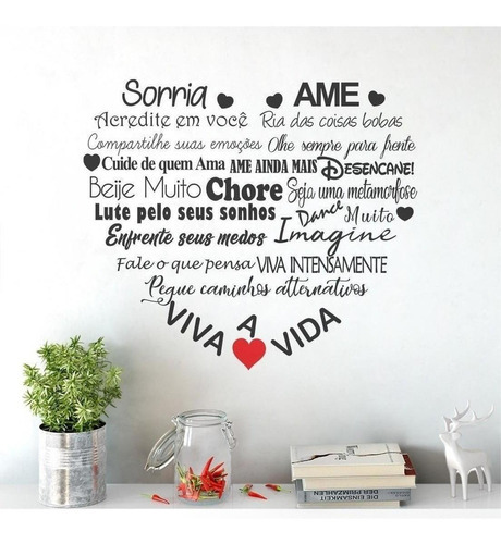 Adesivo De Parede Frase Amor Coração Tamanho 70cm X 60cm