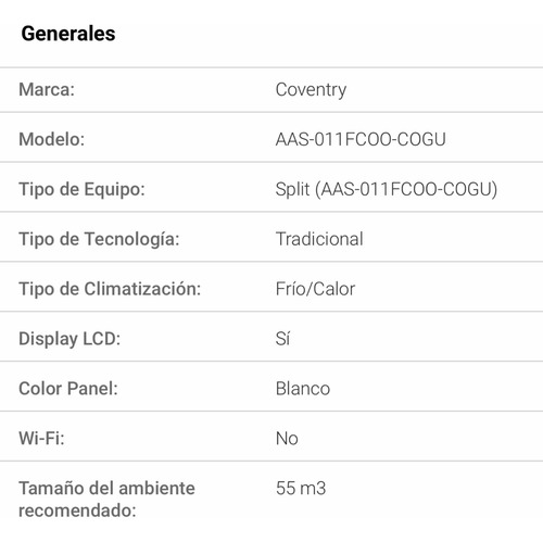 Aire Acondicionado Split Coventry Frío/calor 2750 Fg 3224 W