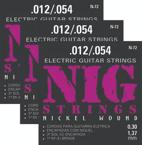 Kit Com 3 Encordoamentos Nig N72 Guitarra - .012-54