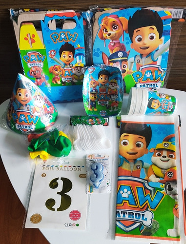 Set, Kit Decoración Infantil Paw Patrol Para 12 Personas. 