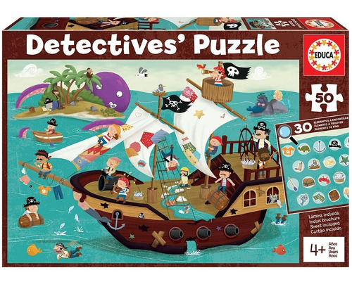 Juego De Mesa Puzzle Infantil Educa 50pcs Detective Piratas