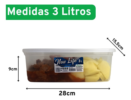 Kit 4 Potes 3l Com Tampa Para Freezer Geladeira E Armário