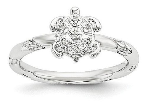 Sterling Silver Ring Apilable Diamante 9mm Tortuga (0.035 Ct