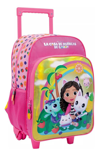 Mochila Gabby Dollhouse Rainbow Con Carro 16 Pulgadas 35207 Color Rosa Diseño De La Tela Liso