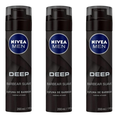 Espuma De Barbear Nivea Deep Black 200ml - Kit C/ 3un
