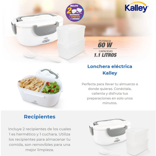 Imagen 3 de 10 de Lonchera Eléctrica Kalley Porta Comida 1.1lt, Garantía 1 Año