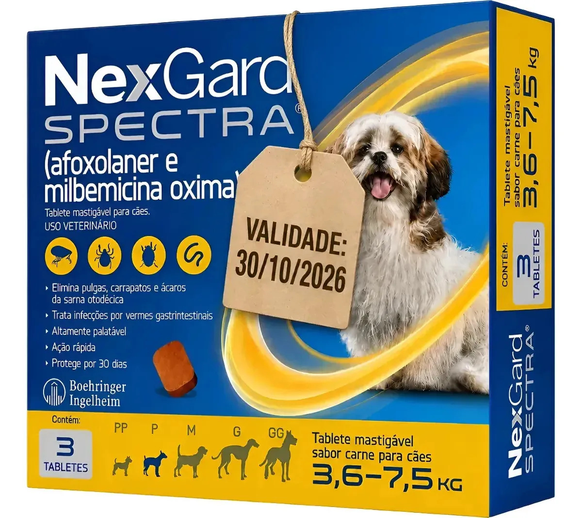 Nexgard Spectra 3,6 A 7,5kg 3 Tabletes Para Cães Antipulgas