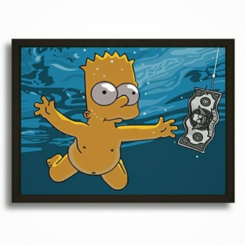 Cuadro Bart Simpson En Nevermind Marco Con Vidrio 35x50