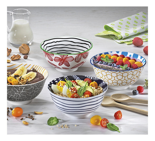 Bowl Ensaladera De Porcelana Amici Striche Cilio 15.5 Cm Color Azul