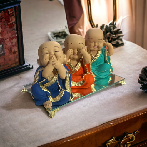 Trio Buda Buddha Bebê Cego Surdo Mudo Monge+ Aparador Brinde