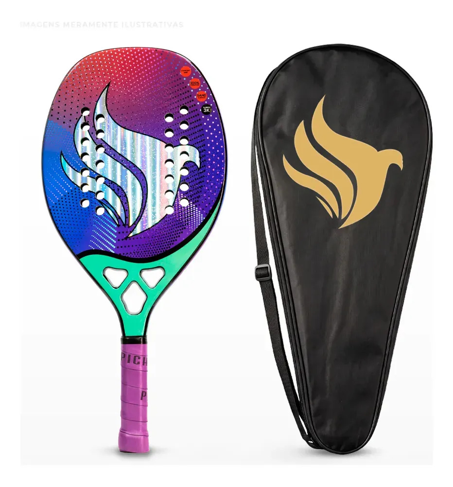 Raquete Beach Tennis Pichau Hawaiian Waves, Carbono 3K, EVA 15, Leve 310 a 320g, Alto Conforto e Potência