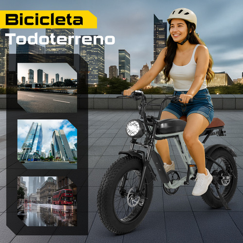 Bicicleta Electrica Para Ciudad Ruta Montaña Adultos Potente 48km 7 Vel Color Verde