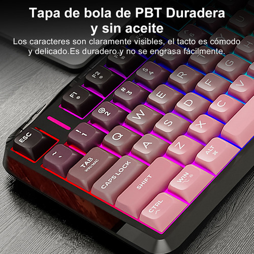 Teclado Free Wolf M75 Rgb Inalámbrico Bluetooth Con Pantalla Rosa