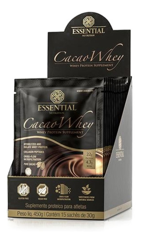 Suplemento em pó Essential Nutrition  Cacao Whey Cacao Whey proteína Cacao Whey sabor  chocolate em sachê de 450g