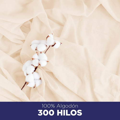 Juego De Sábanas 100% Algodón 300 Hilos Matrimonial - Hokins Color Beige Diseño de la tela Liso