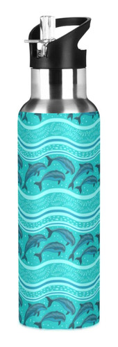 Bandada Delfine Mar Botella Agua Doble Pared Acero 600 Ml Al