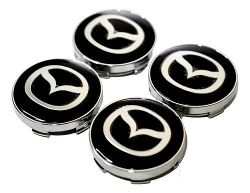 Pack 4 Tapas Mazda Negro Soporte Plata 60mm 6cm Rueda Llanta