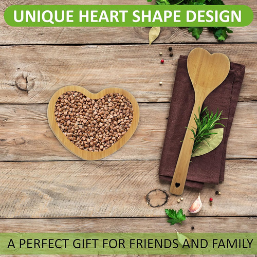 Cuchara De Bambú En Forma De Corazón Con Juego De Reposo, Cu