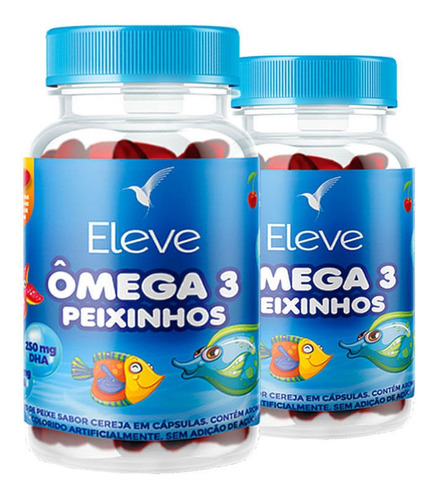 Kit Ômega 3 Peixinhos Infantil 240 Caps Mastigáveis Cereja