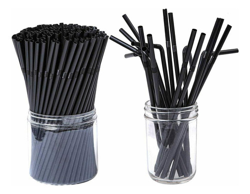 Pajitas De Plástico Negro Para Cocteles, Bebidas Y Vinos, 50