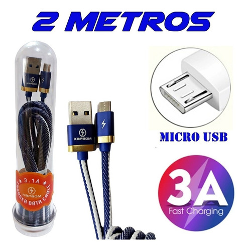 Cabo Usb Micro Usb 2 Metros 2a Android Carga Rápida