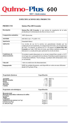 Imagen 3 de 3 de Quimosina Quimo-plus 600 Imcu Granular 250gr- Tauber