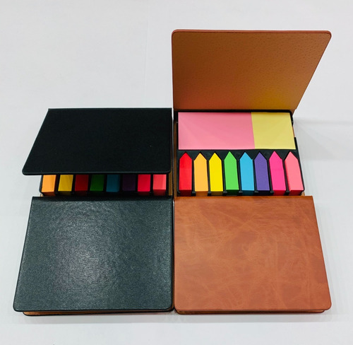 Imagen 2 de 7 de Set Notas Adhesivas Post It Estuche Simil Cuero X100hojas