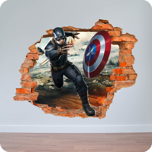 Vinilo Pared Rota 3d Capitan America Vengadores 100x120