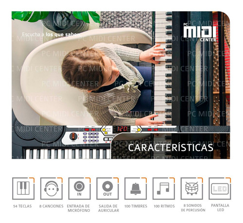 Imagen 4 de 8 de Órgano Teclado Musical 54 Teclas Meike Mk4300 + Fuente Promo