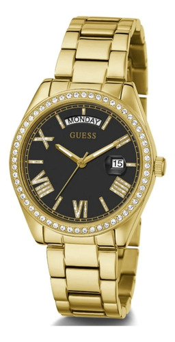 Reloj Para Mujer Guess Esfera Negra En Tono Dorado Gw0307