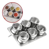 Comprar Set X6 Especieros Frasco Condimenteros Imantados Con Soporte Color Plateado